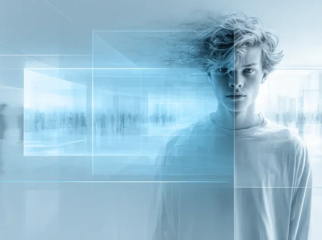 Apstraktni prikaz osobe u futurističkom prostoru koji simbolizira GPT Image 1.5 i napredno AI generiranje slika u ChatGPT-u